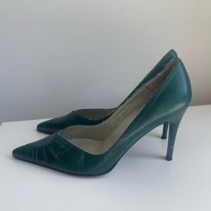 Topshop Teal Pointed-Toe Leather Pumps